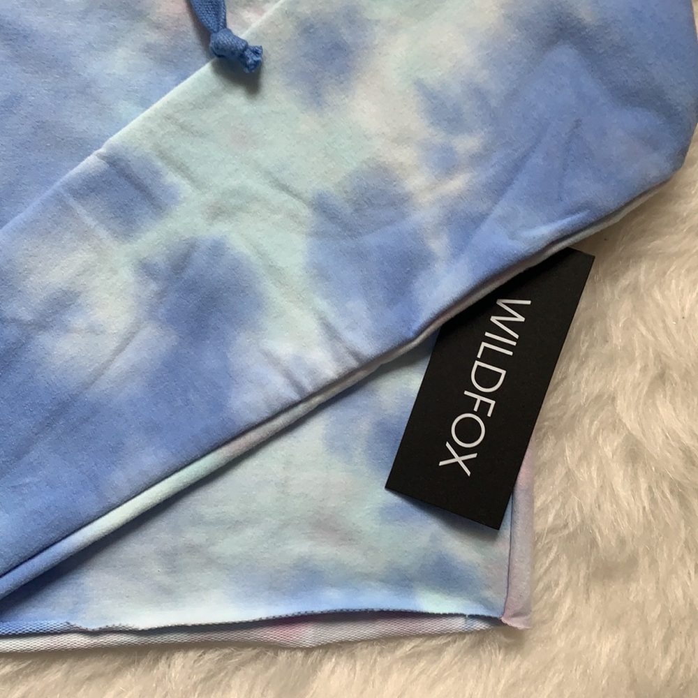 WILDFOX Tie-Dye Blue Pink Hoodie Hooded Cropped Sweatshirt - Picture 4 of 9